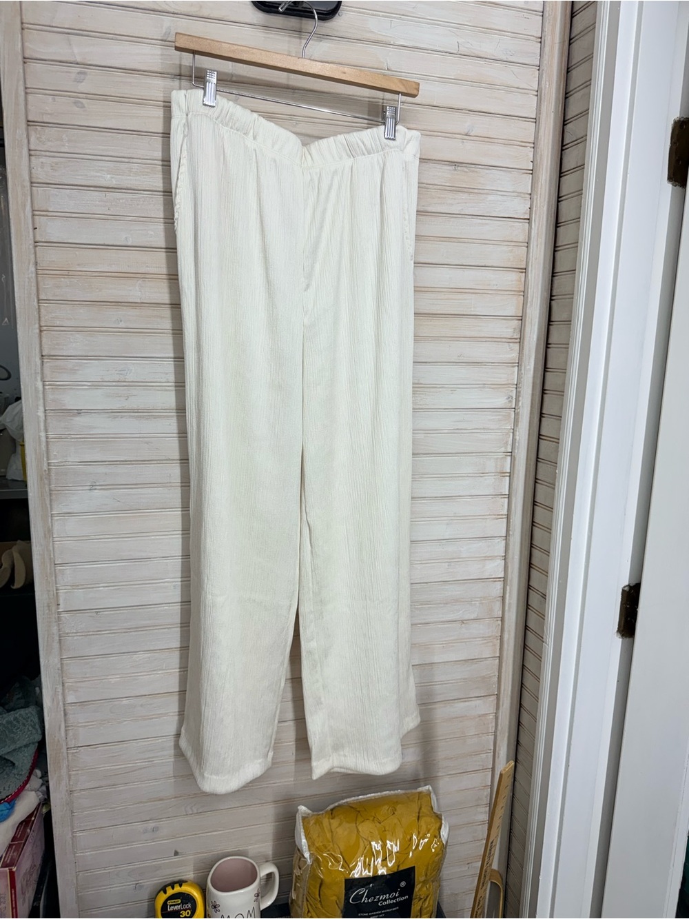 Chico's 2R Women’s L Cream Wide-Leg Pull-On Pants with Pockets